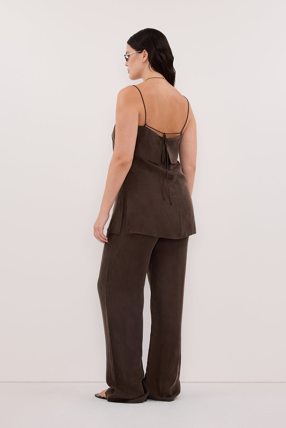 ADDIE BITTER CHOC CUPRO DRAWSTRING PANT