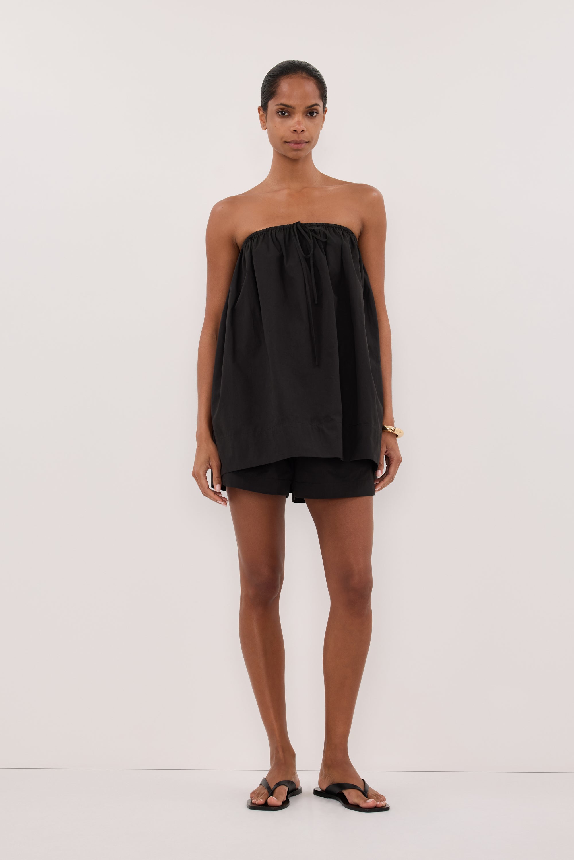 SOMMER BLACK STRAPLESS POPLIN TOP