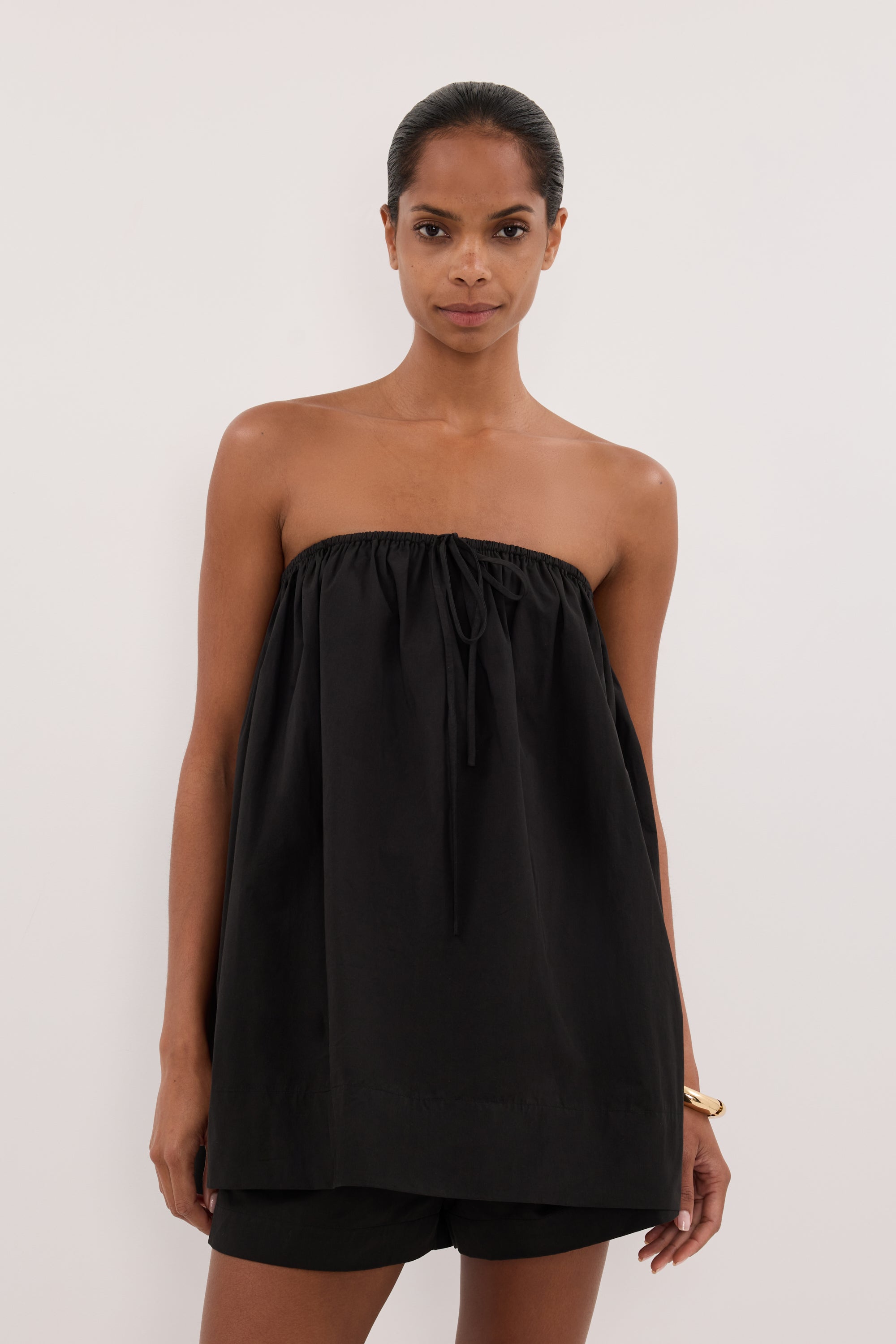 SOMMER BLACK STRAPLESS POPLIN TOP – DISSH