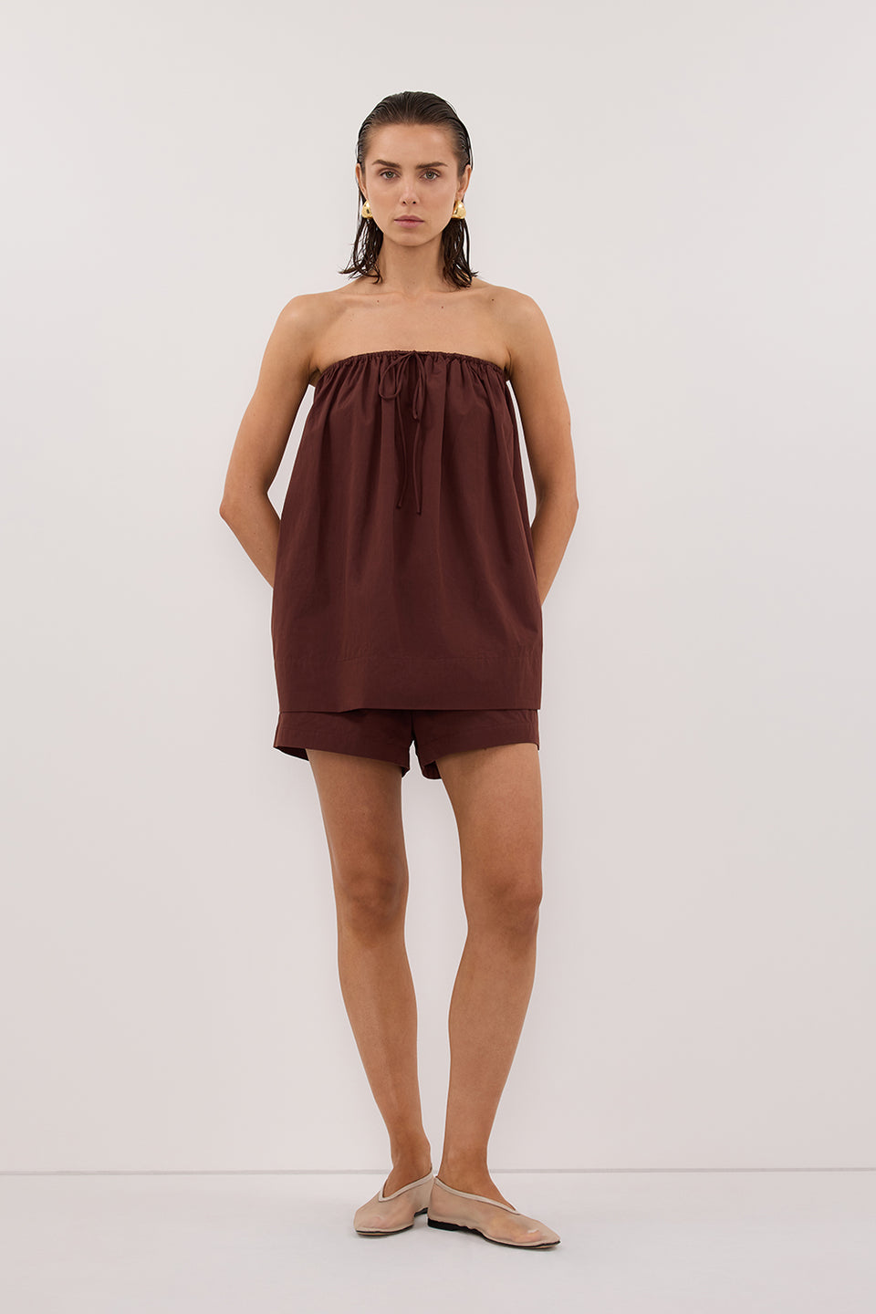 SOMMER CINNAMON STRAPLESS POPLIN TOP