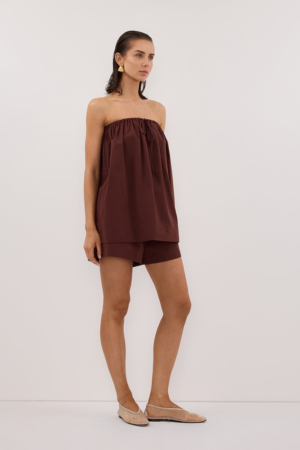 SOMMER CINNAMON STRAPLESS POPLIN TOP
