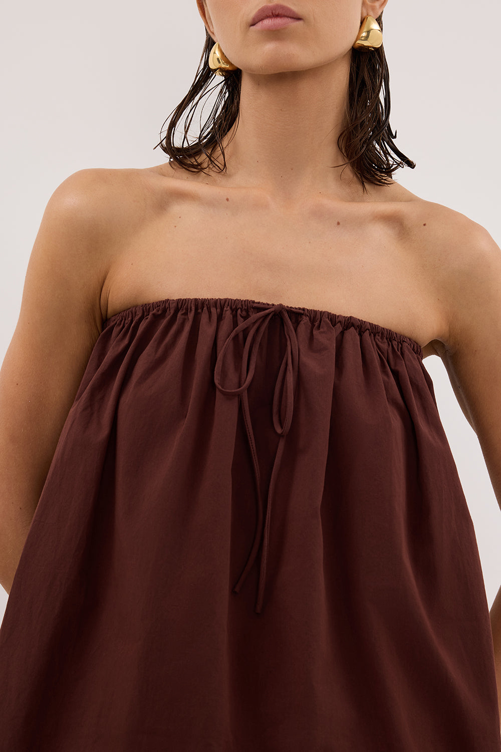 SOMMER CINNAMON STRAPLESS POPLIN TOP