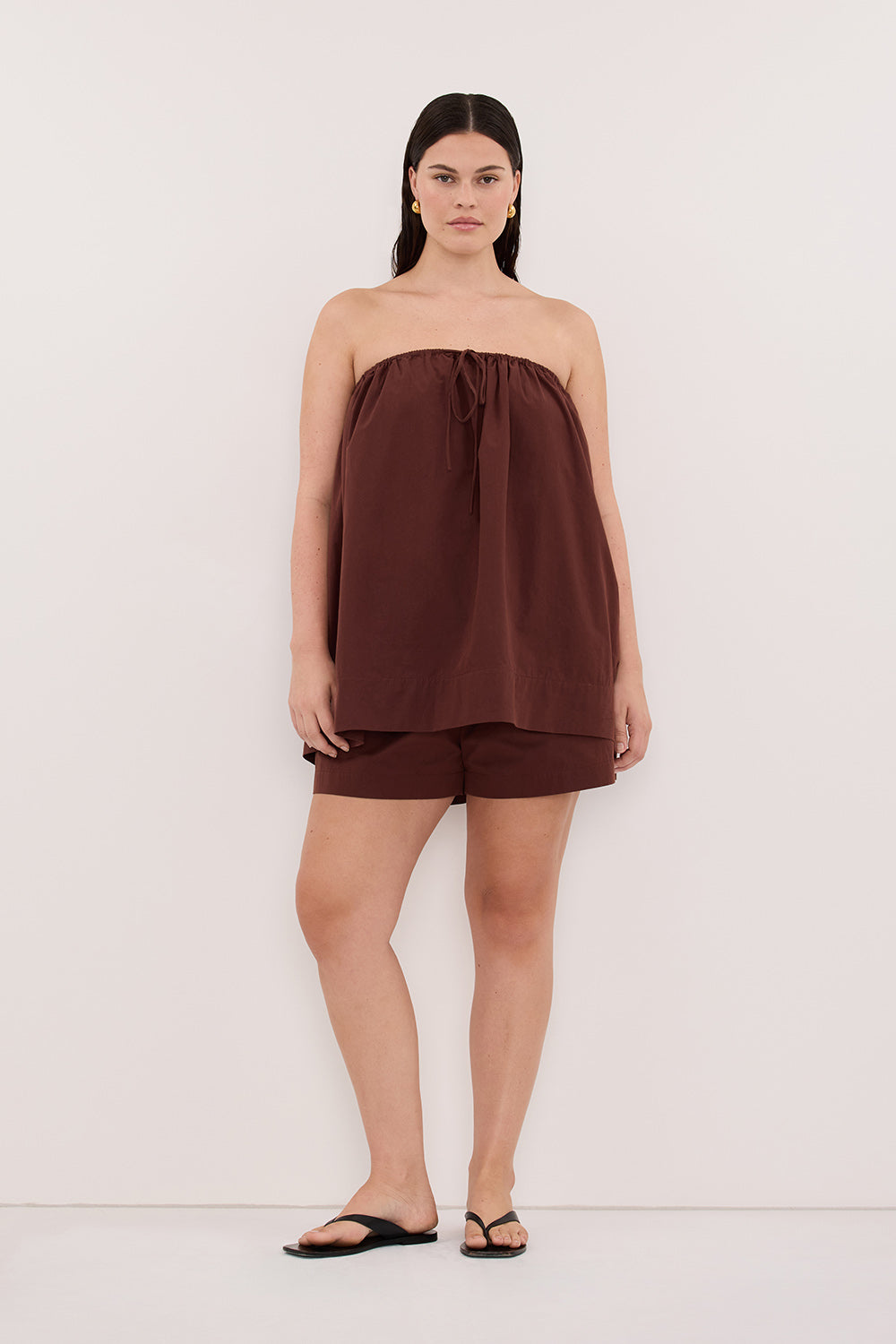 SOMMER CINNAMON STRAPLESS POPLIN TOP