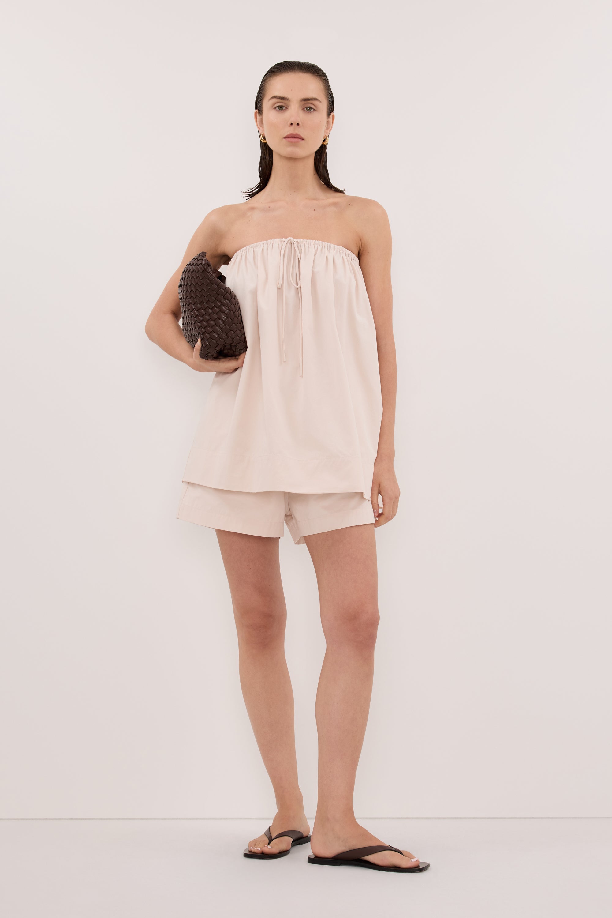 SOMMER POWDER STRAPLESS POPLIN TOP