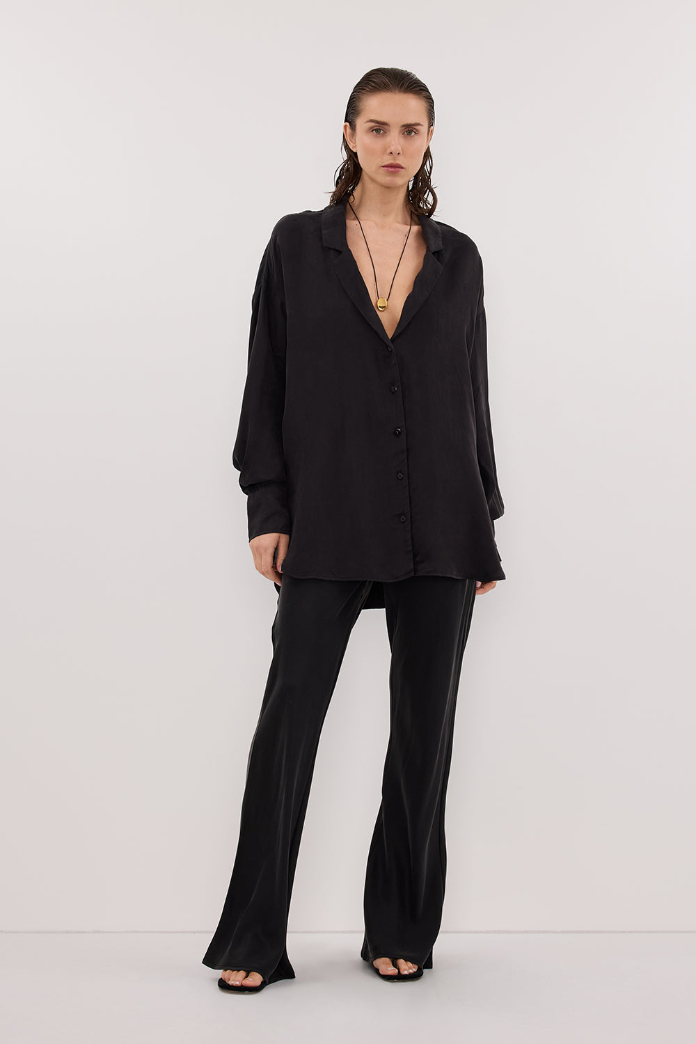 LUCILLE BLACK LONG SLEEVE CUPRO SHIRT