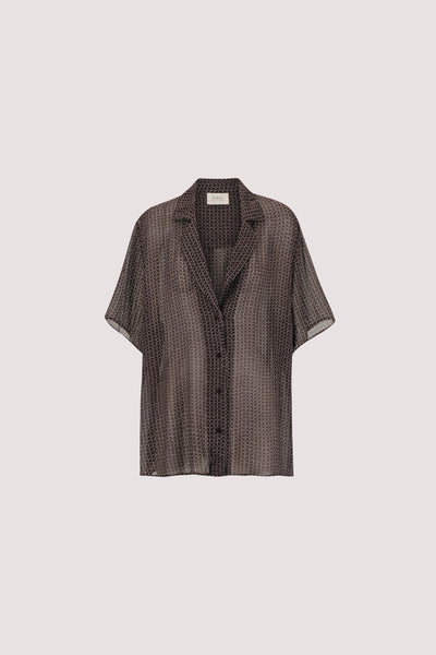 Aude wearing TIA CHOC MICRO CHECK SHIRT