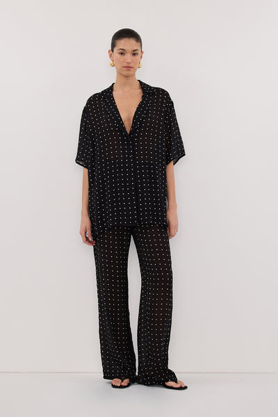 Aude wearing VANESSA BLACK SHORT SLEEVE RESORT SHIRT