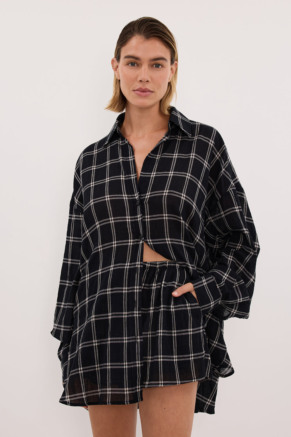 ANNALISE BLACK LONG SLEEVE CHECK SHIRT