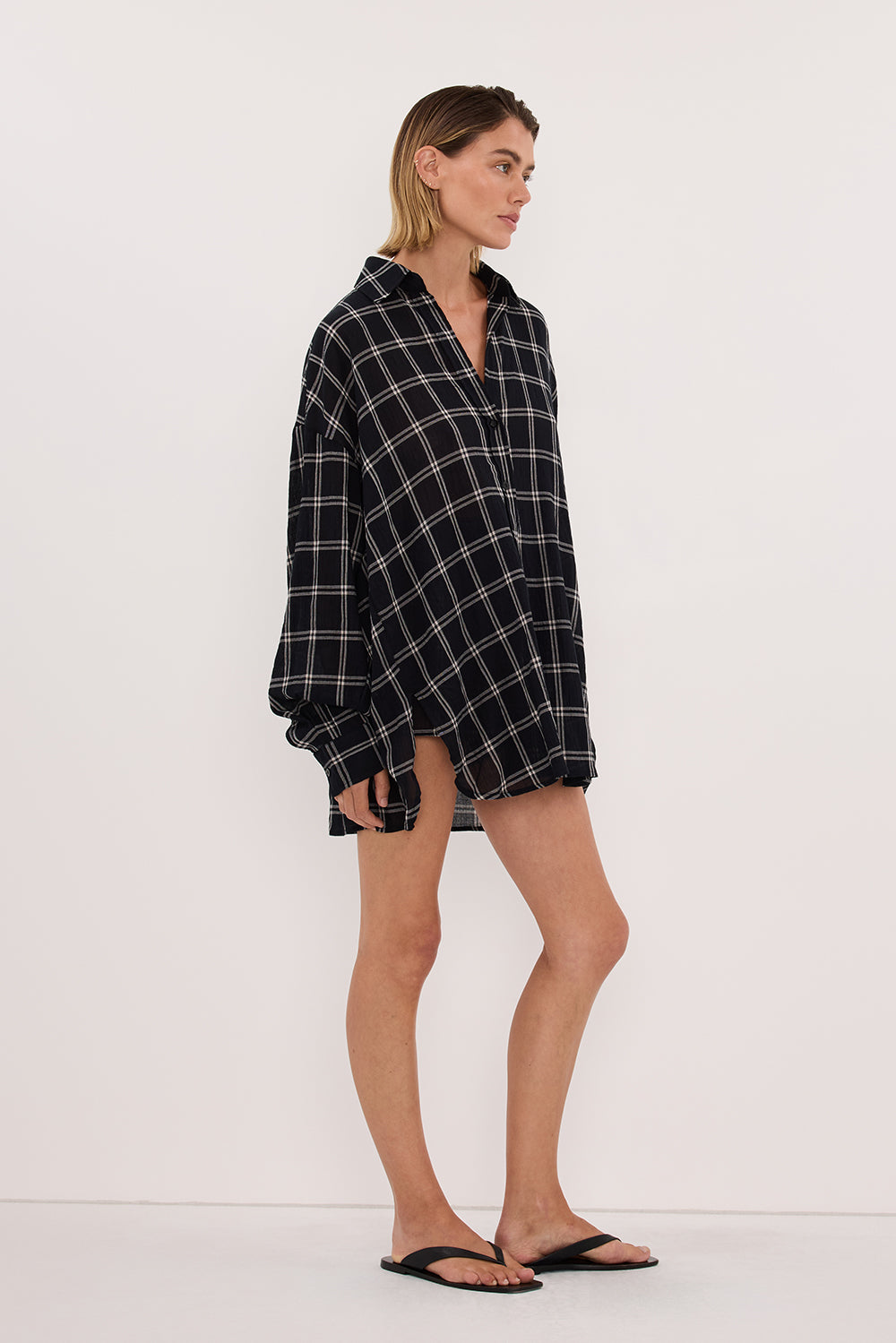 ANNALISE BLACK LONG SLEEVE CHECK SHIRT