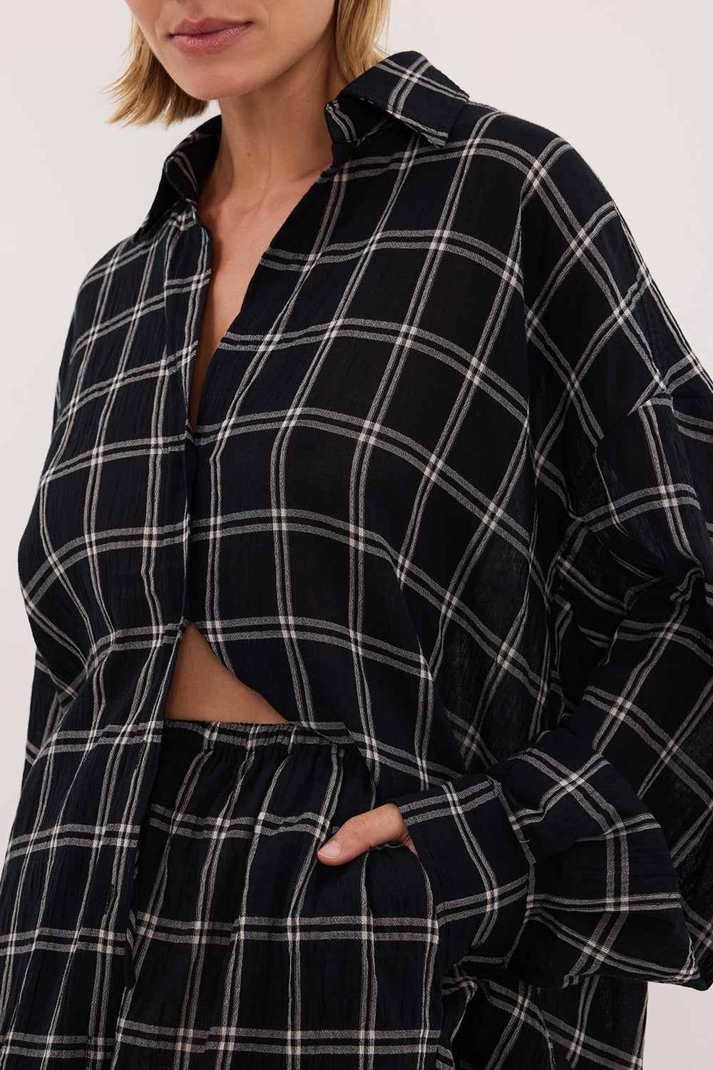 ANNALISE BLACK LONG SLEEVE CHECK SHIRT