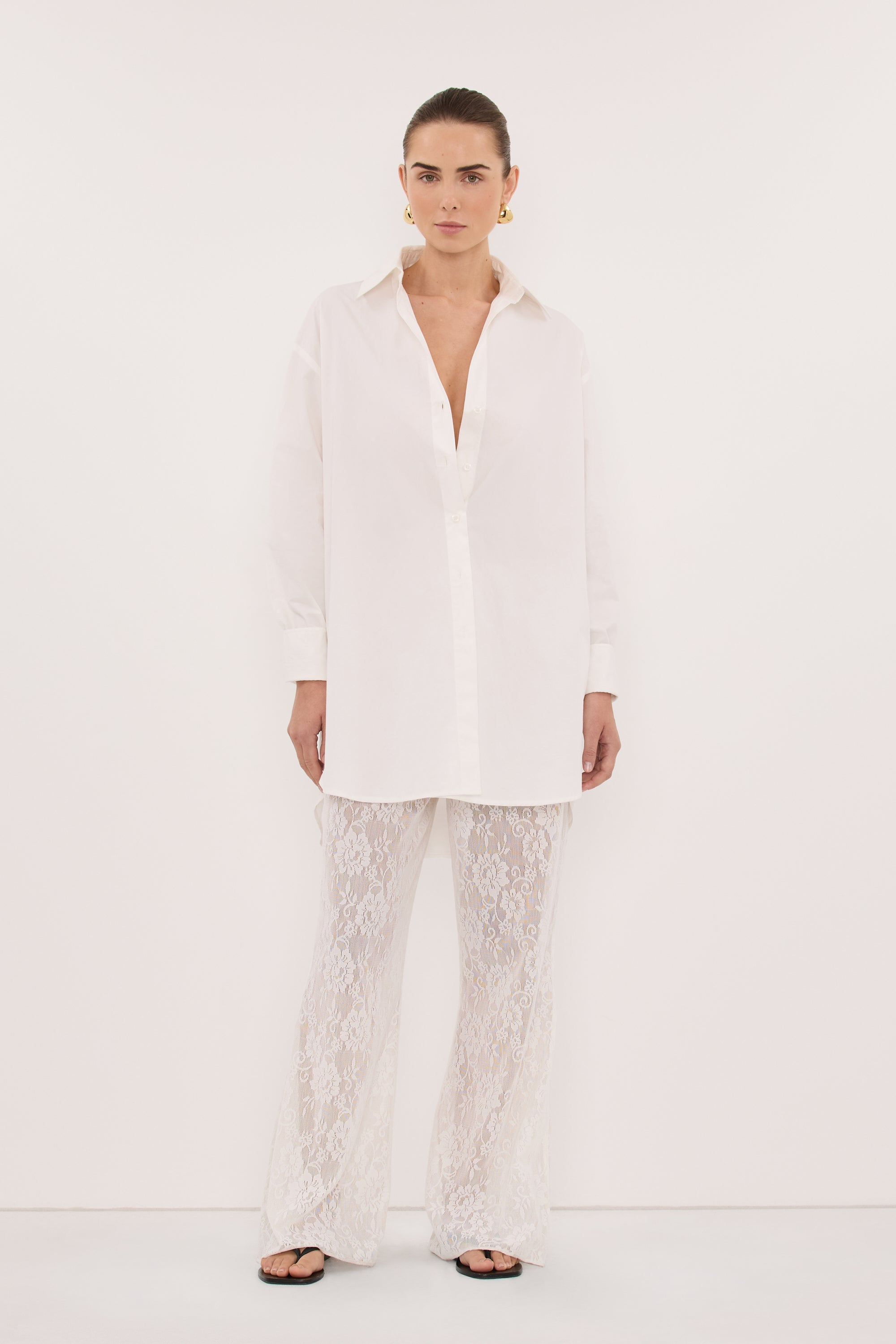LULU LONGLINE WHITE COTTON SHIRT