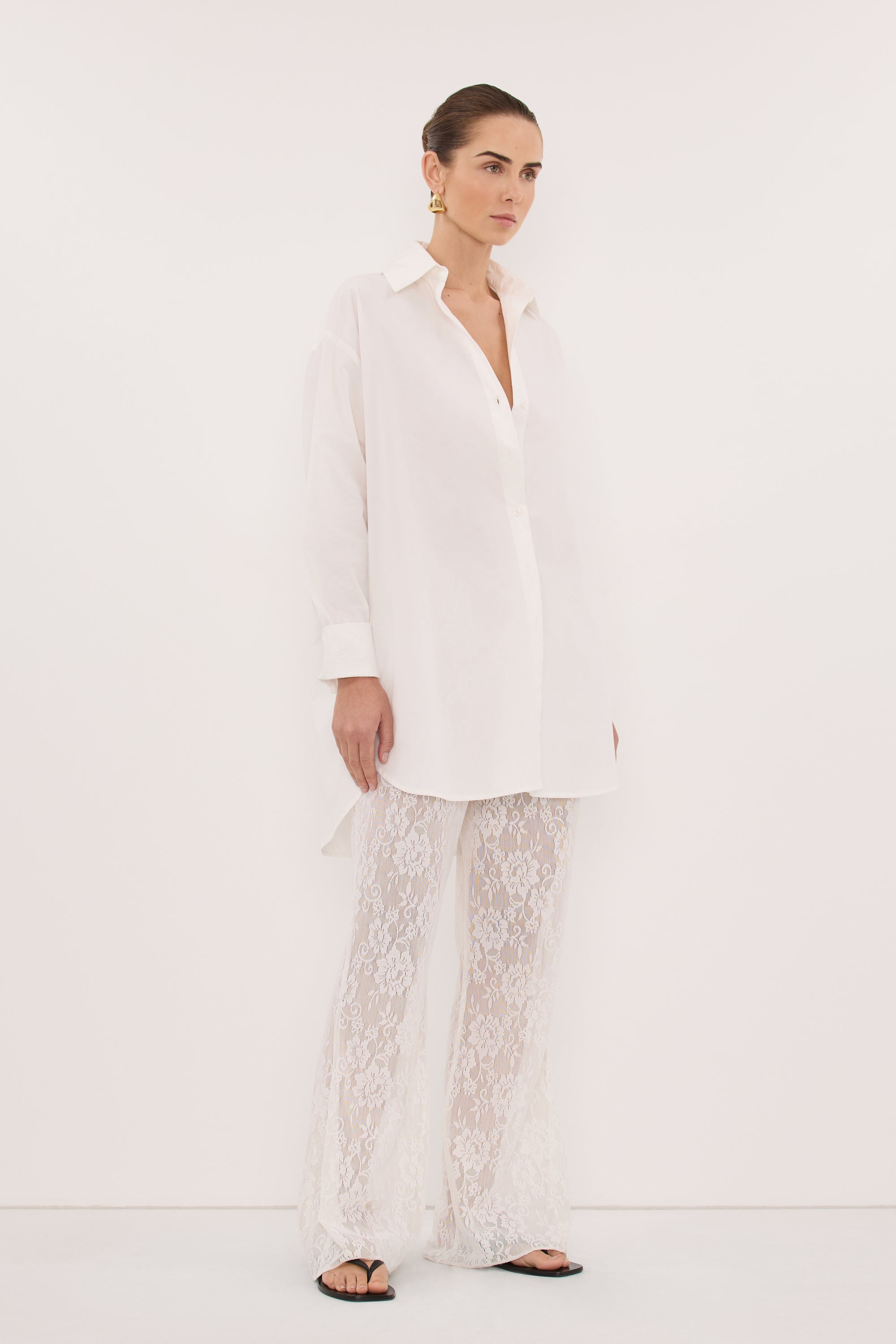 LULU LONGLINE WHITE COTTON SHIRT