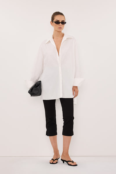 Stas wearing RAE WHITE LIGHT WEIGHT COTTON SHIRT