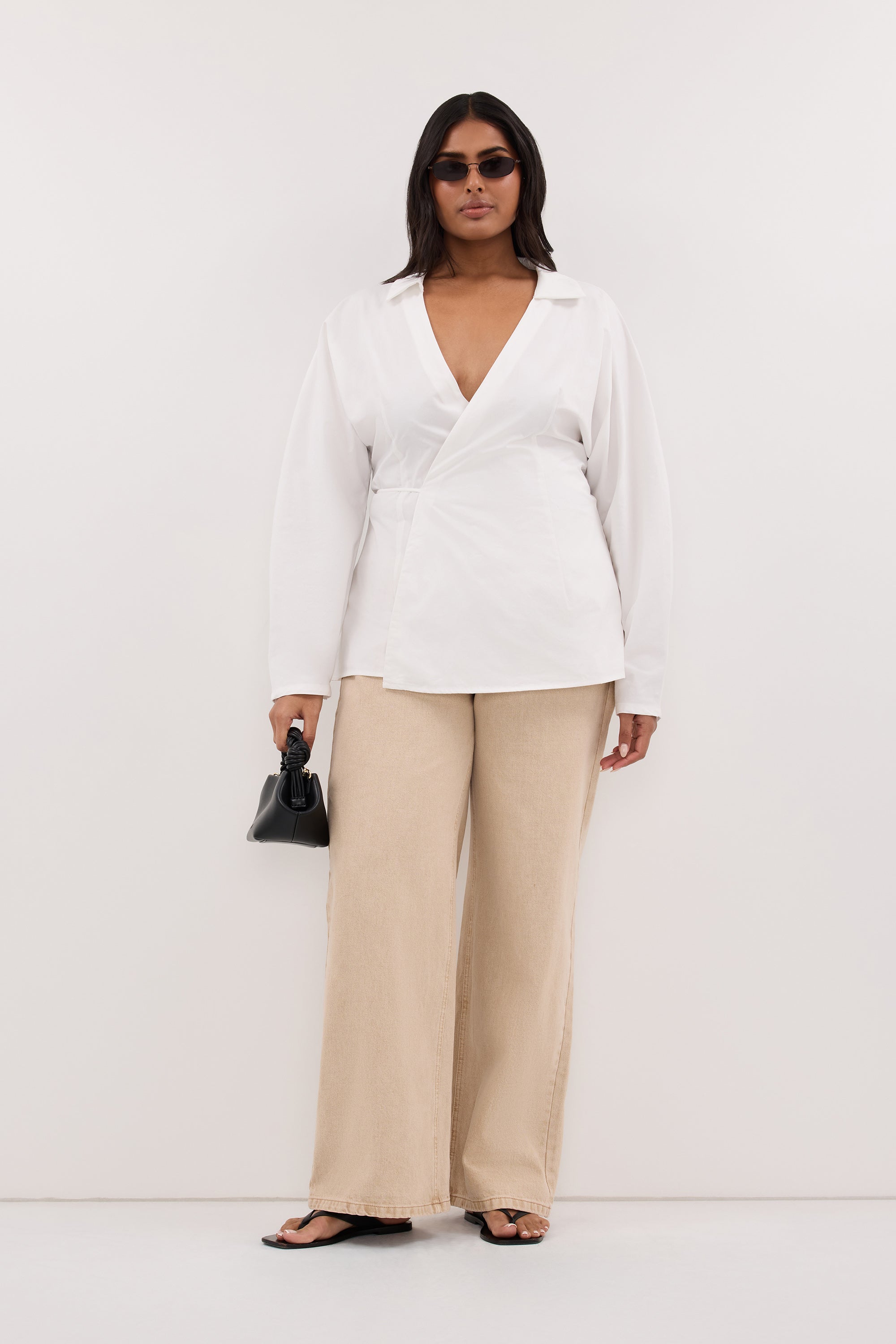 SIENA WHITE COTTON WRAP SHIRT