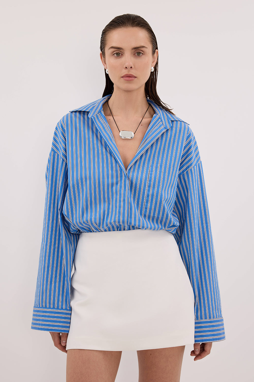 MISHA AZURE BLUE STRIPE SHIRT - PRE ORDER