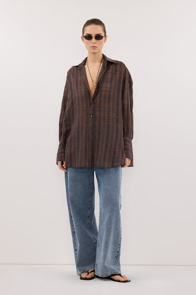 Stas wearing PETRA CHOC CHECK SHIRT