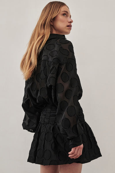 Joanna wearing MONTANA BLACK LONG SLEEVE JACQUARD SHIRT