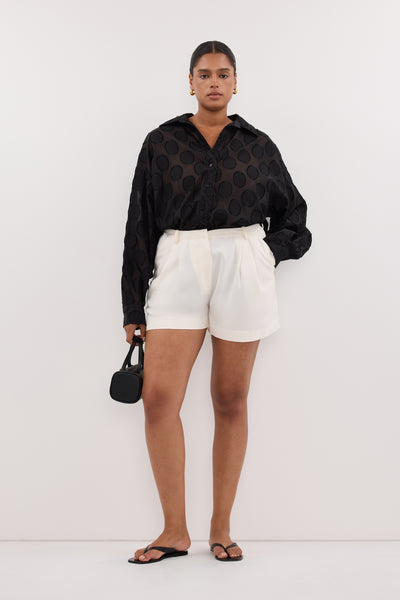 Amanda wearing MONTANA BLACK LONG SLEEVE JACQUARD SHIRT