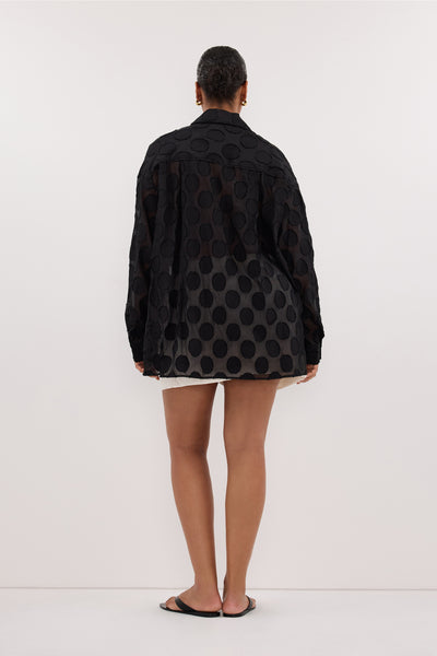 Amanda wearing MONTANA BLACK LONG SLEEVE JACQUARD SHIRT