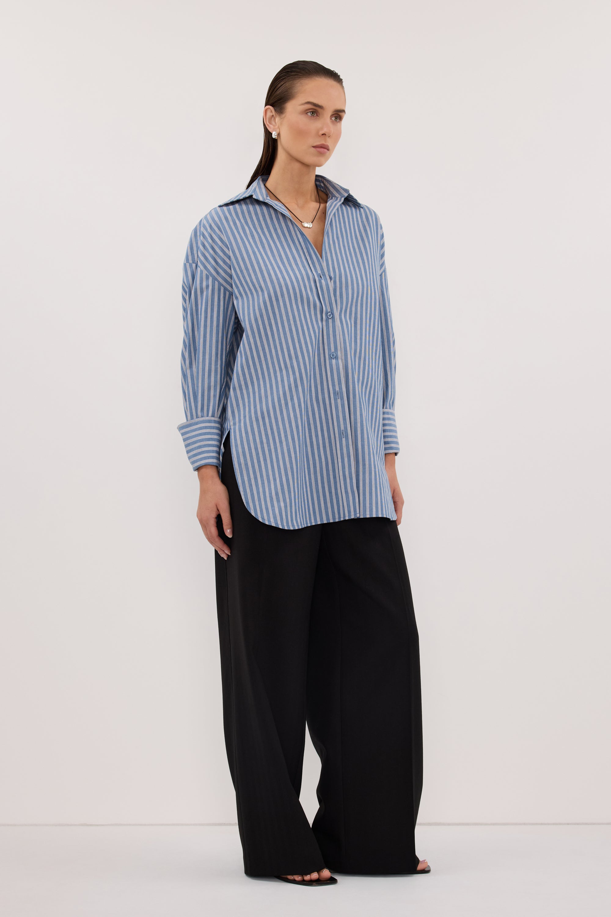 GRACIE LONG SLEEVE BLUE STRIPE SHIRT