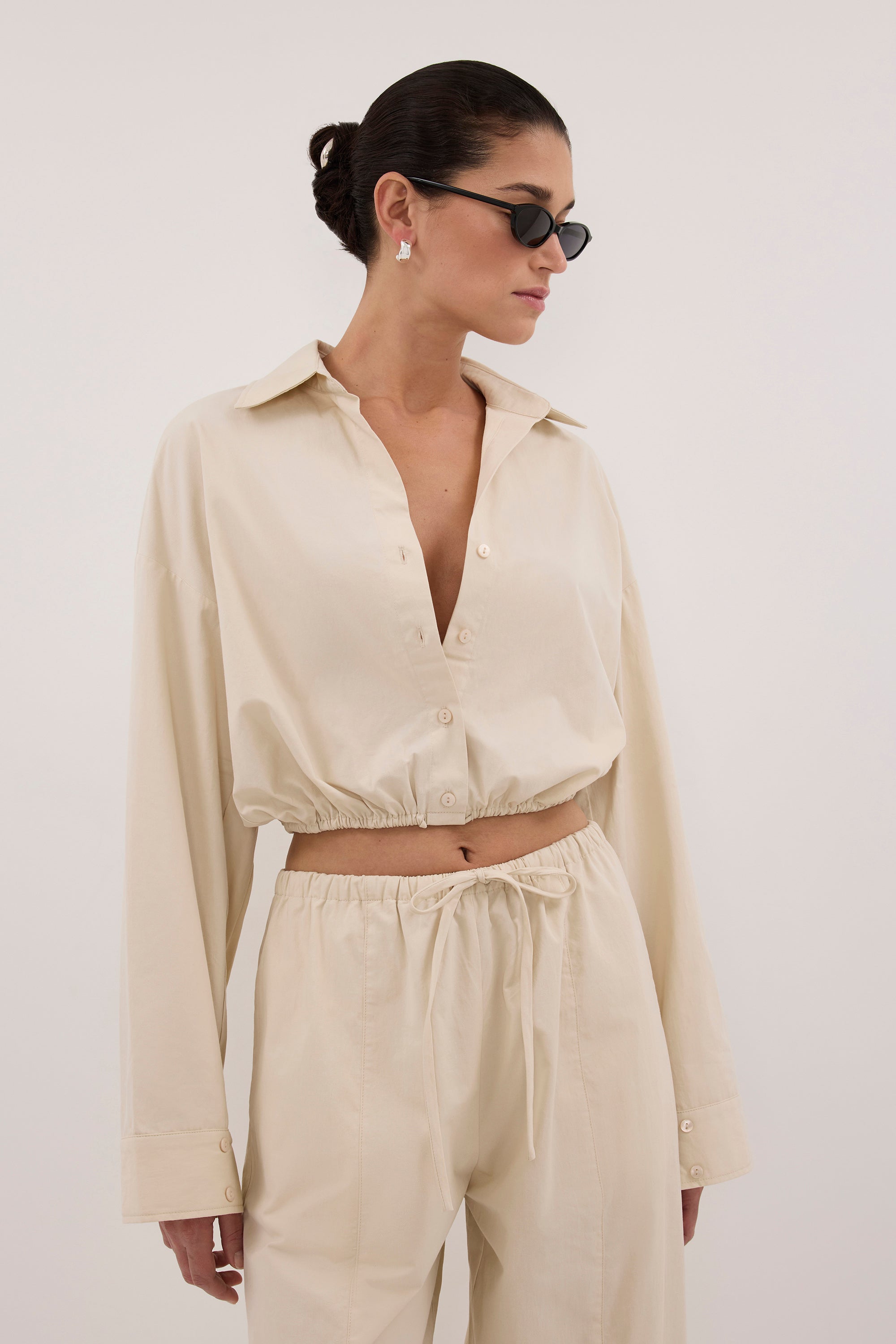 CALI PLASTER COTTON CROPPED SHIRT