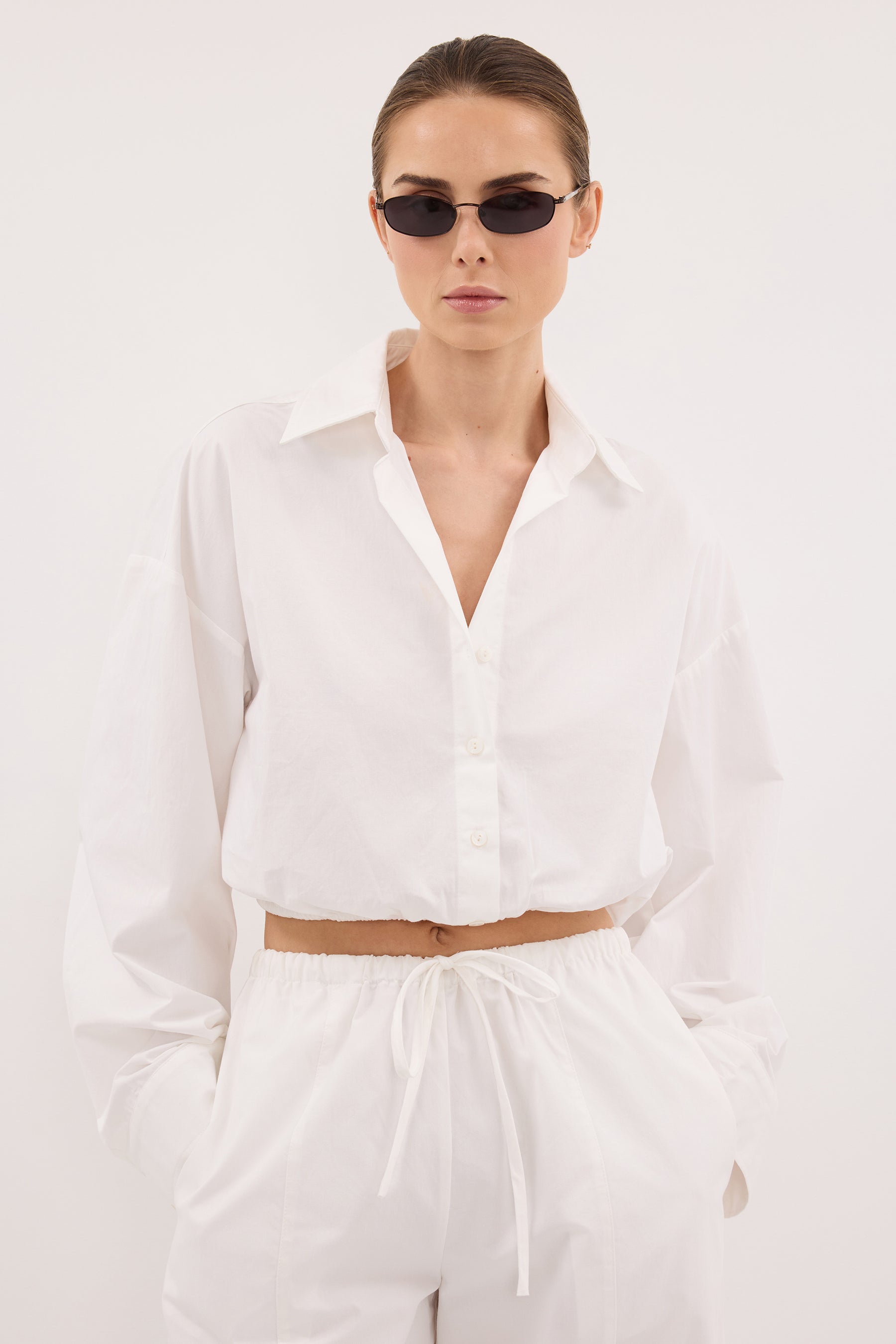 Cali Cotton Cropped Shirt in White By DISSH