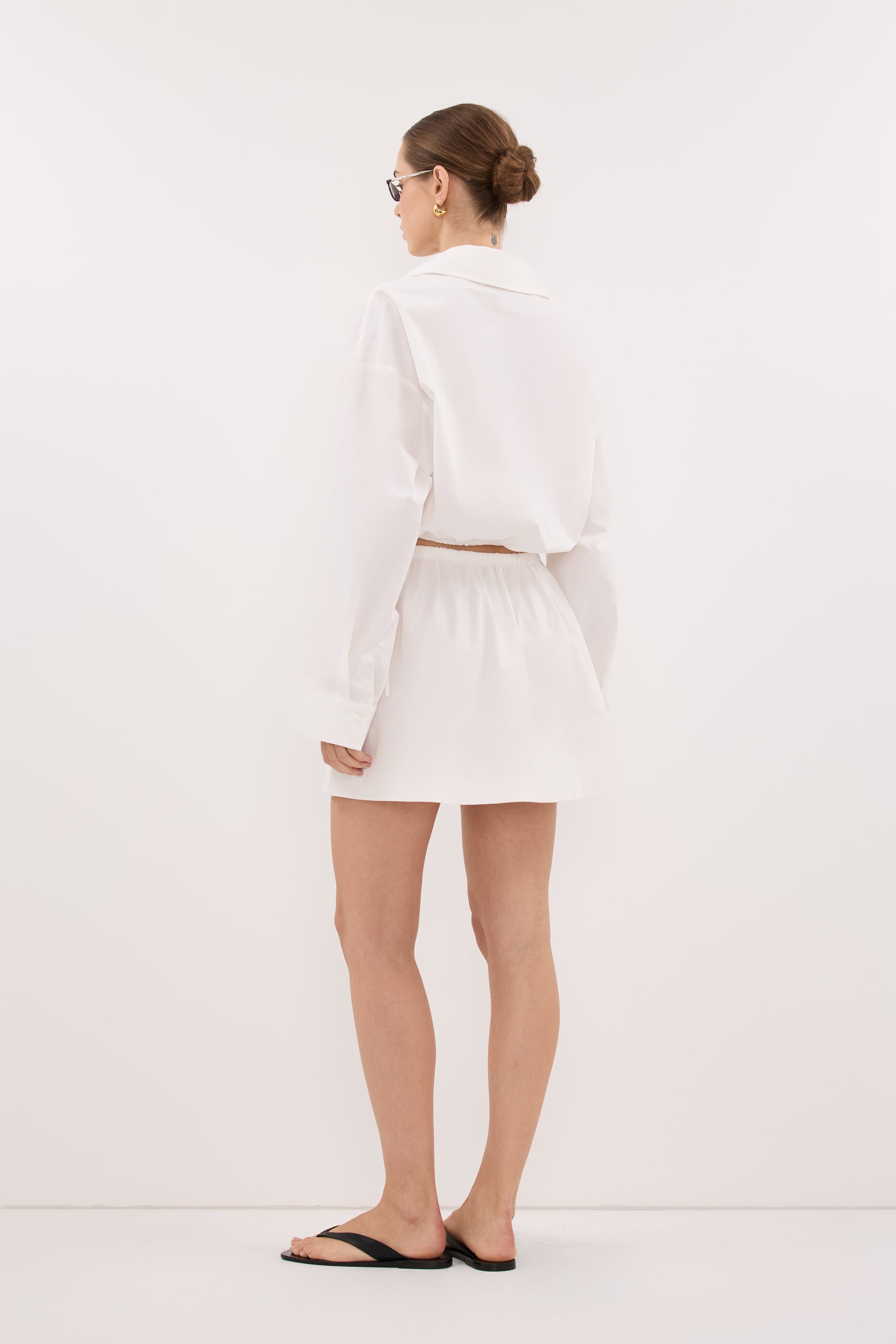 CALI WHITE COTTON CROPPED SHIRT