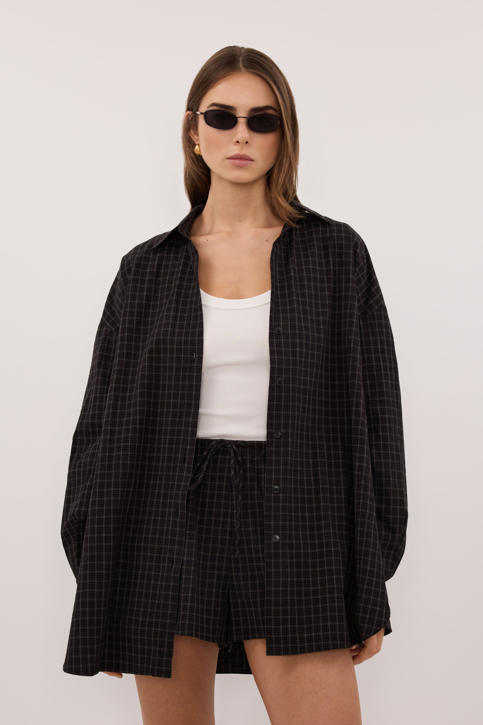 TOVA INK CHECK OVERSIZED COTTON SHIRT