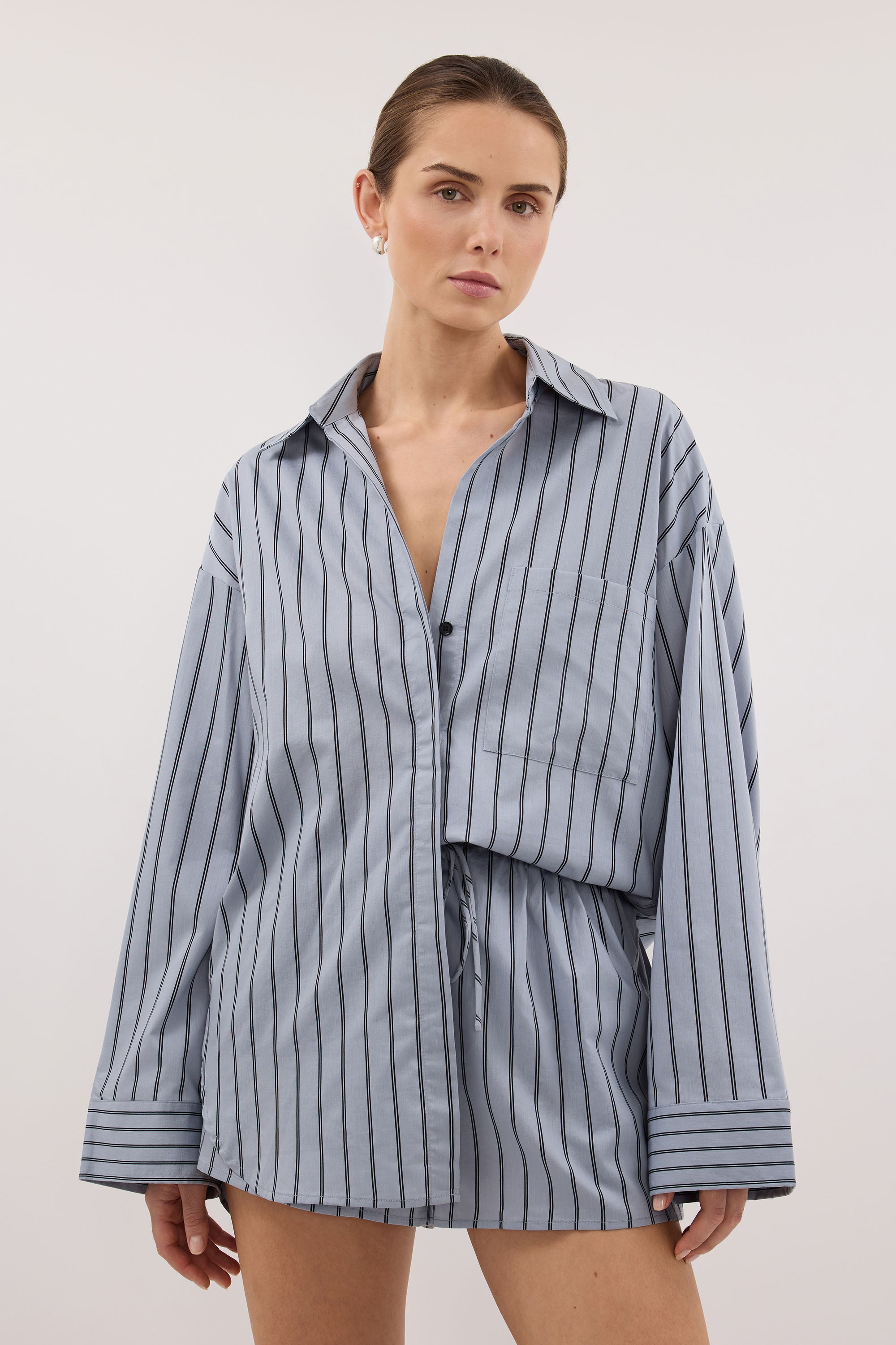 FABLE DUSTY BLUE SILK BLEND SHIRT