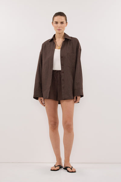Stas wearing MARA CHOC CHECK COTTON SHIRT
