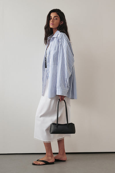 Anaya wearing TALISE BLUE STRIPE SHIRT