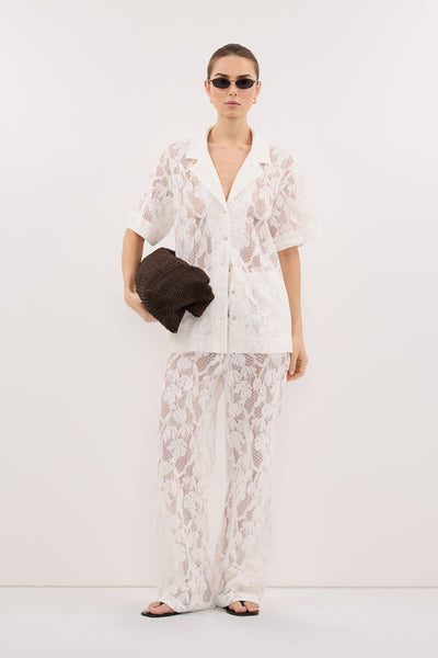 Stas wearing LUCINE WHITE LACE COLLARED SHIRT