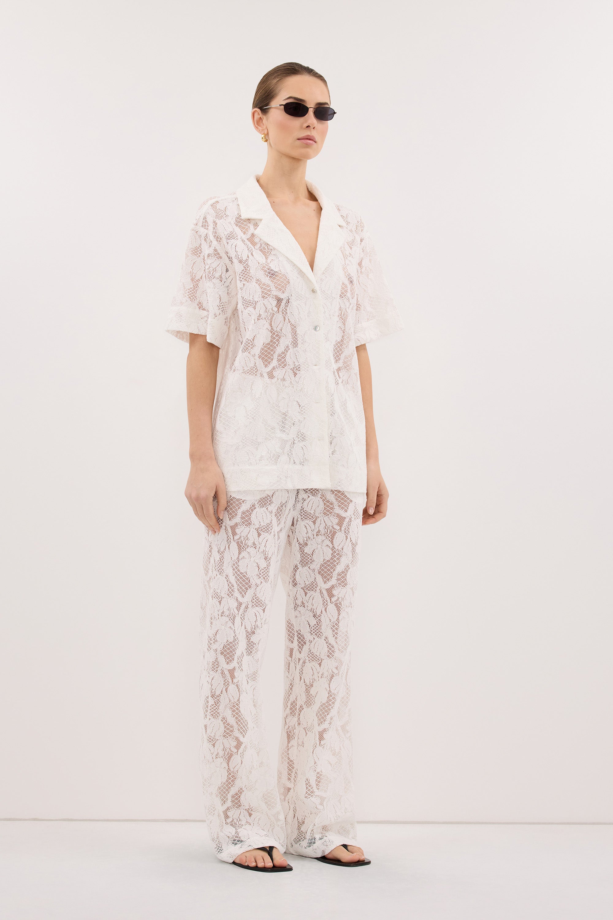 LUCINE WHITE LACE COLLARED SHIRT