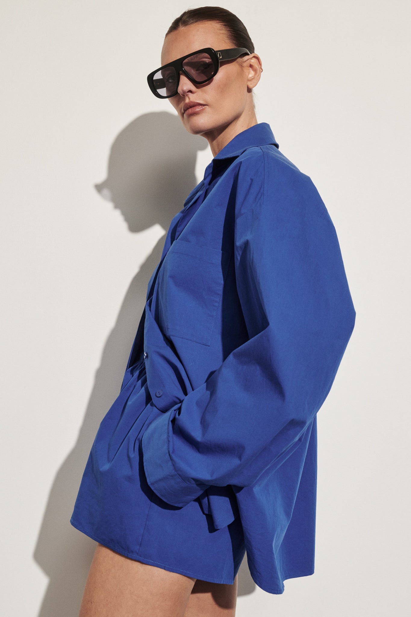 INA COBALT LIGHTWEIGHT COTTON SHIRT