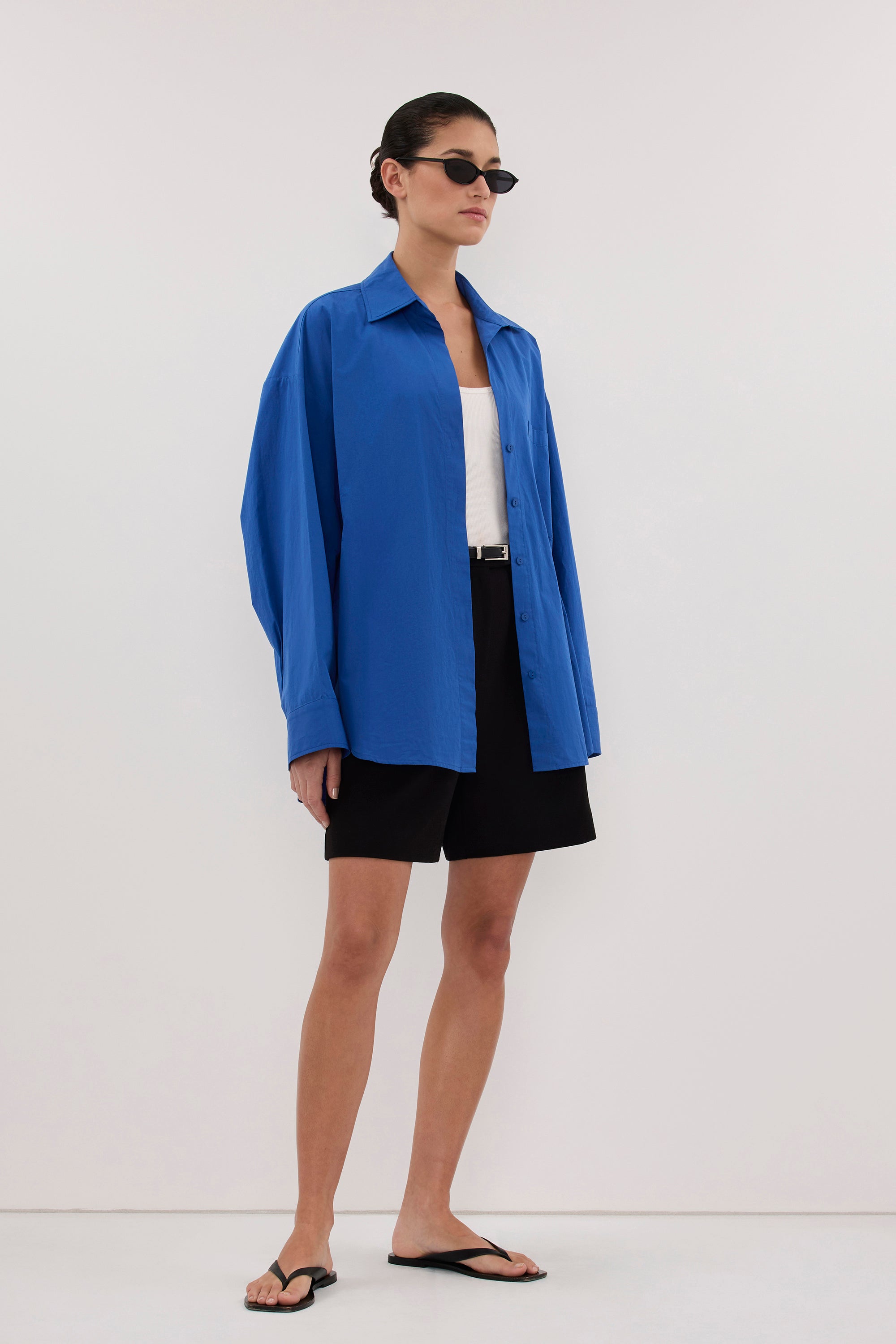 INA COBALT LIGHTWEIGHT COTTON SHIRT
