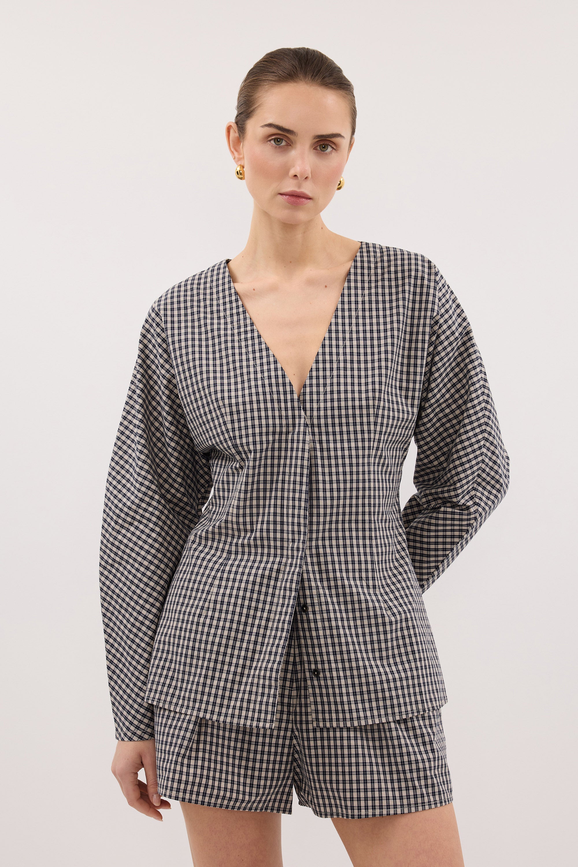 MATILDA INK CHECK FITTED SHIRT