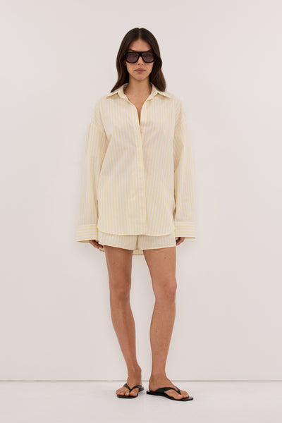 Helena  wearing DOMINIQUE YELLOW STRIPE SHIRT