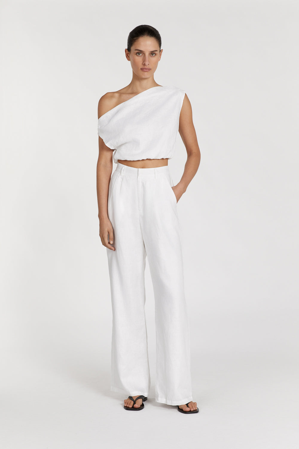 CASS WHITE LINEN CROP TOP