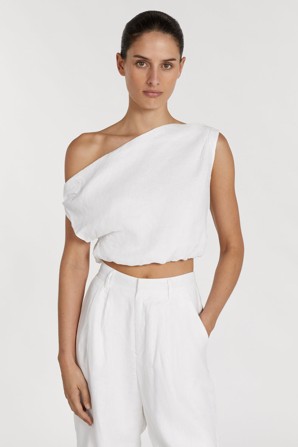 CASS WHITE LINEN CROP TOP