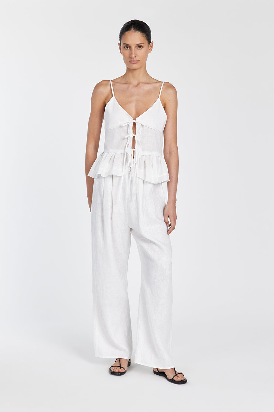 MIMI WHITE LINEN TIE FRONT TOP