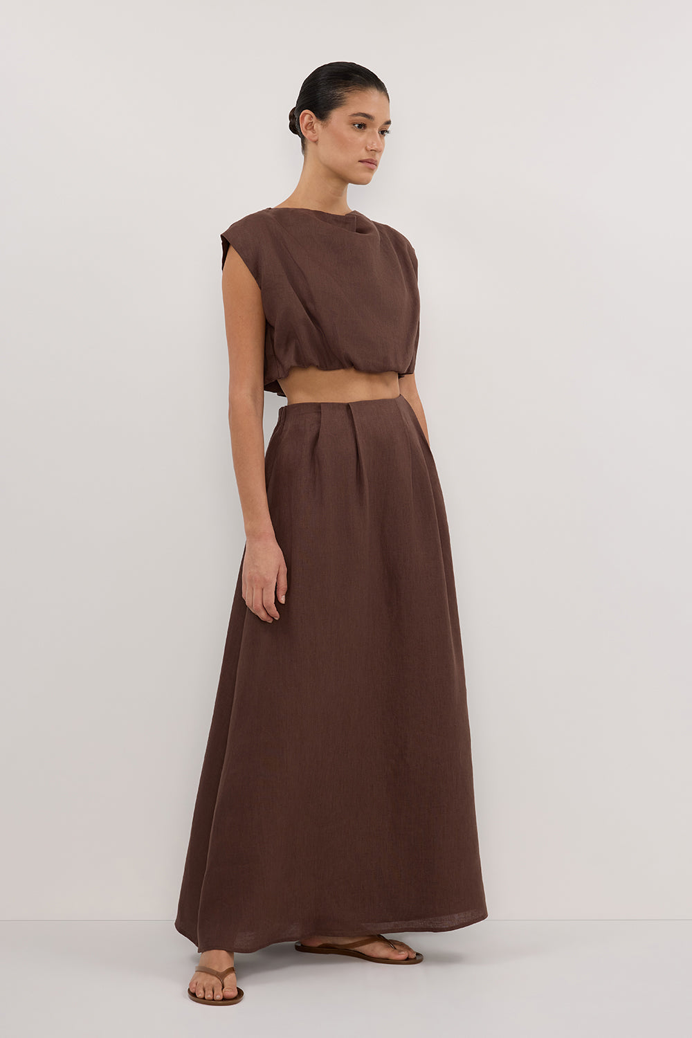 AMY CHOC LINEN BUBBLE TOP