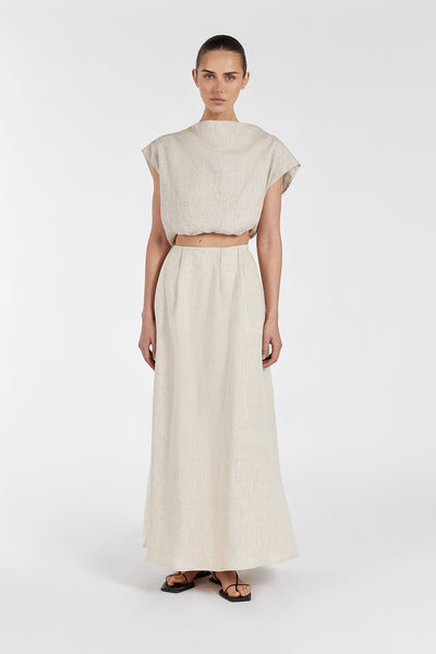Stas wearing AMY NATURAL LINEN BUBBLE TOP