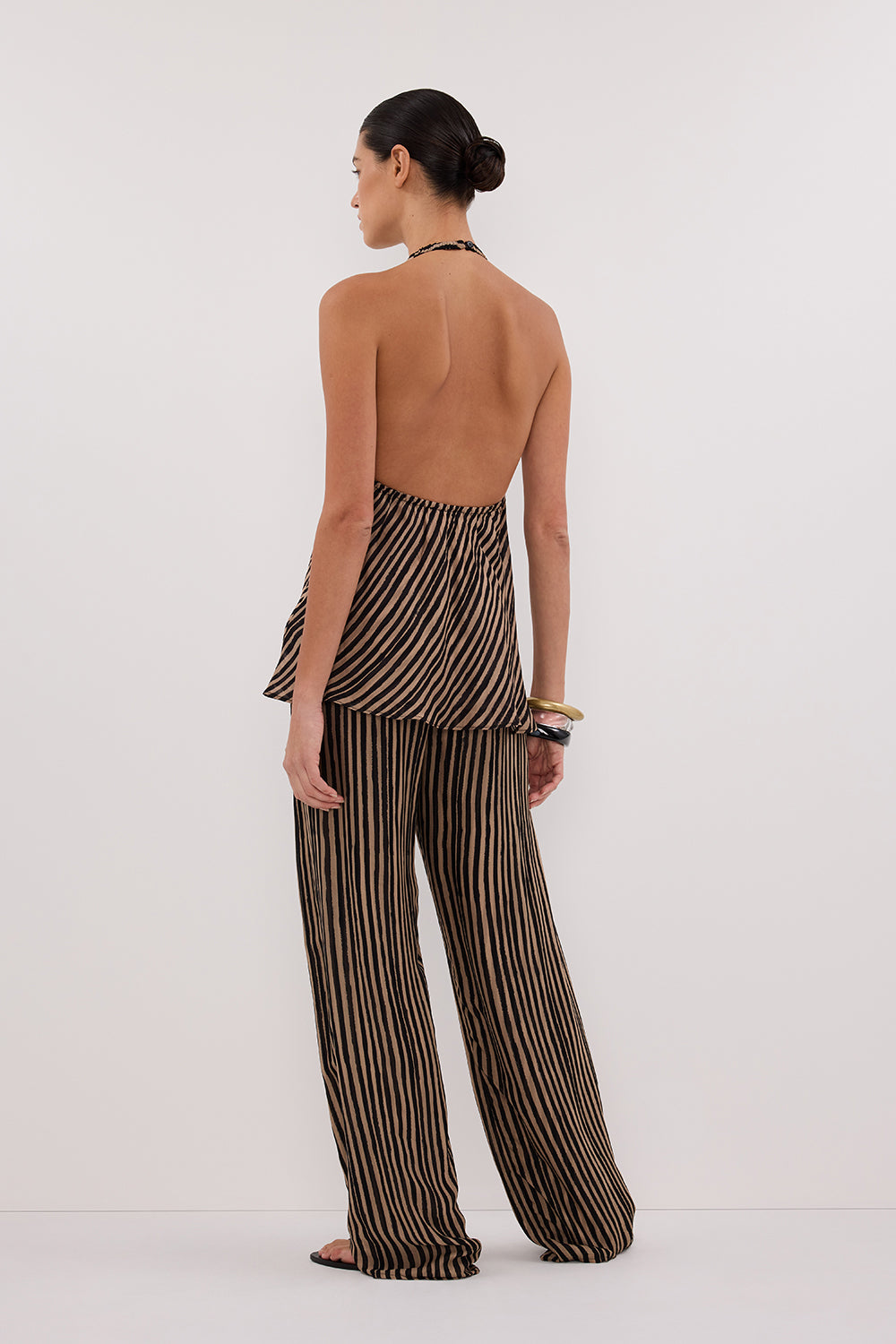 CHARLI TAN STRIPE HALTER TOP