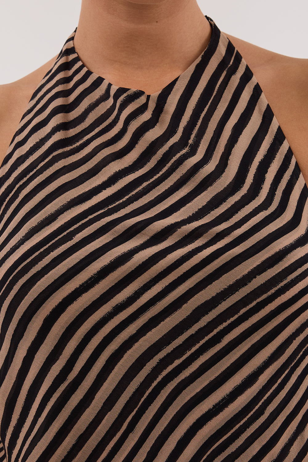 CHARLI TAN STRIPE HALTER TOP