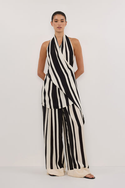 Aude wearing BEAU BLACK STRIPE HALTER TOP