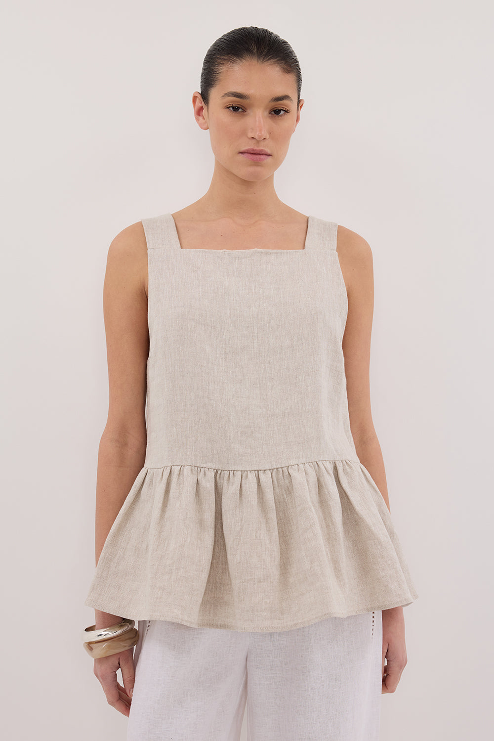 DAISY NATURAL LINEN PEPLUM TOP