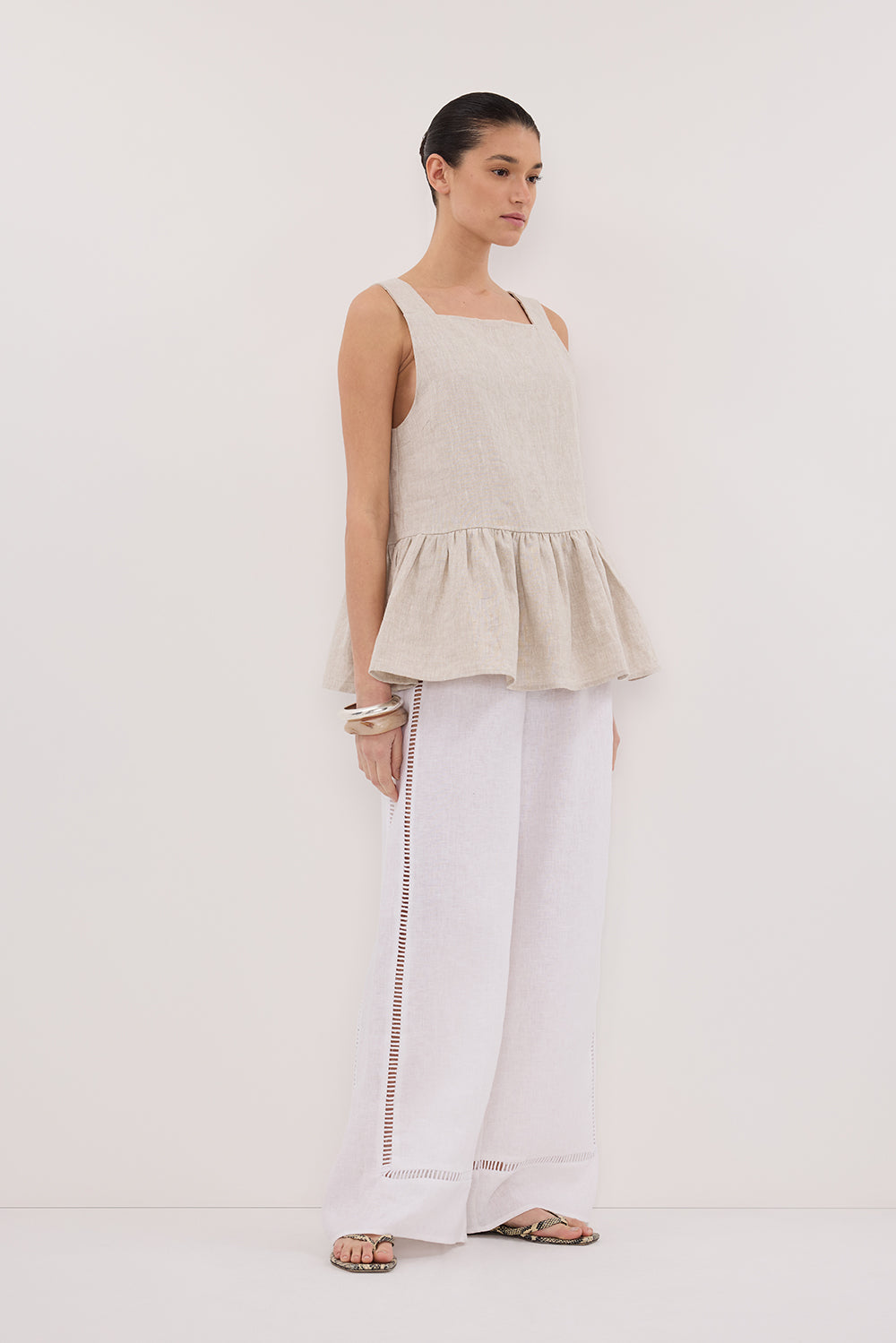 DAISY NATURAL LINEN PEPLUM TOP
