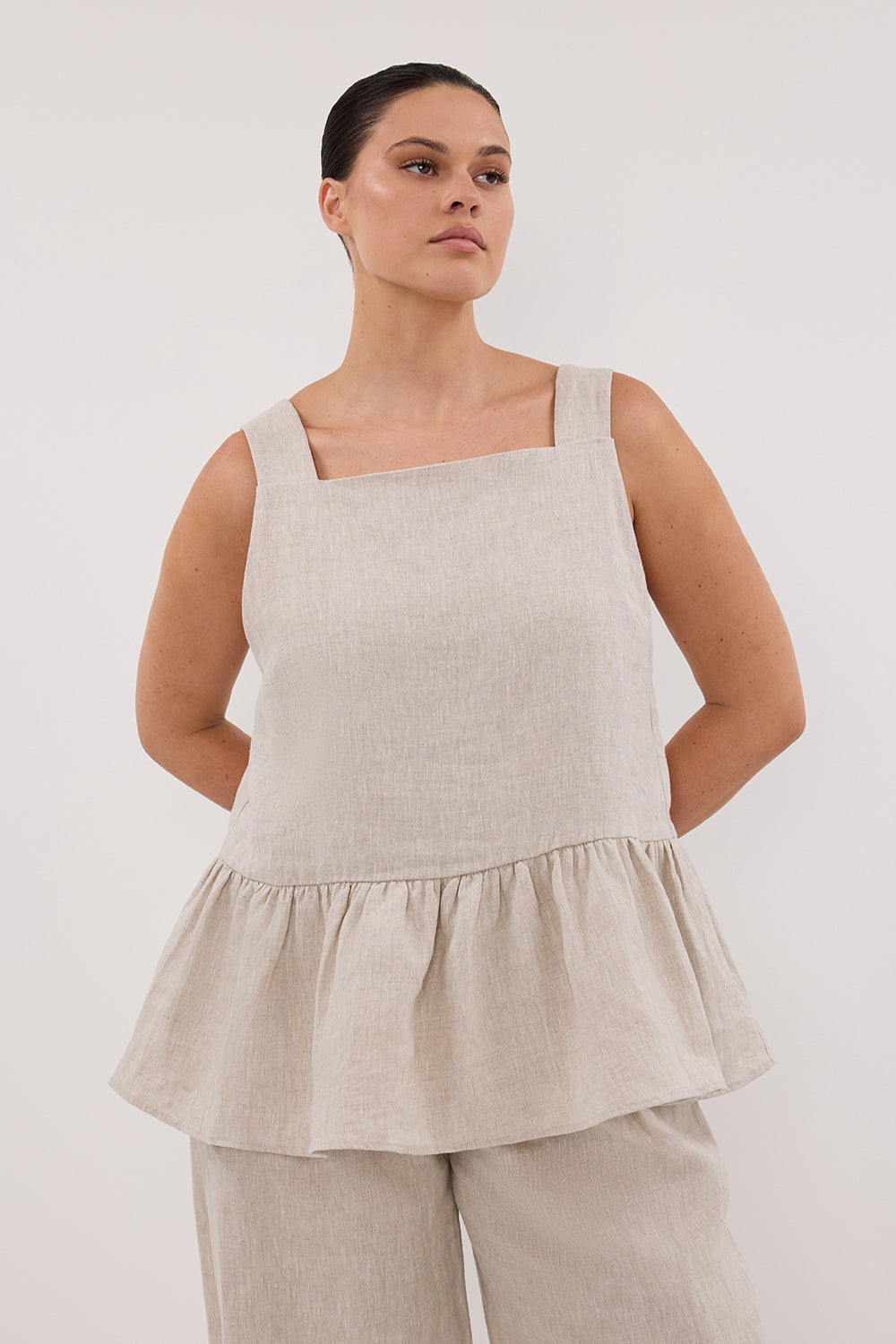 DAISY NATURAL LINEN PEPLUM TOP