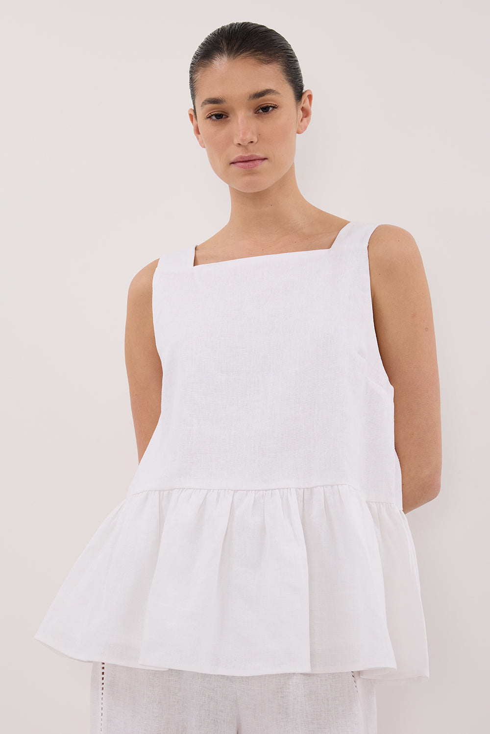 DAISY WHITE LINEN PEPLUM TOP