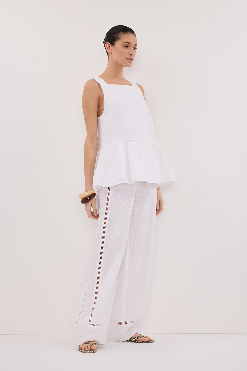 DAISY WHITE LINEN PEPLUM TOP